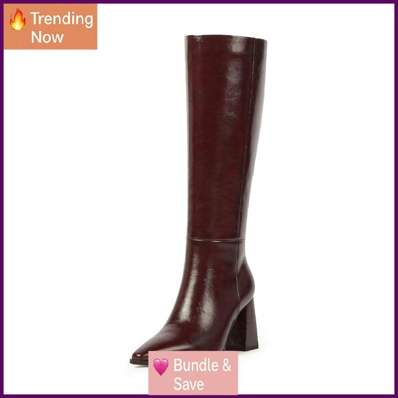 Knee High Boots Chunky Heel Pointed Toe Side Zipper Dressy Fall
